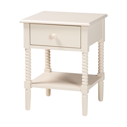 Baxton Studio Braith Farmhouse Ivory Spindle Wood 1-Drawer Nightstand